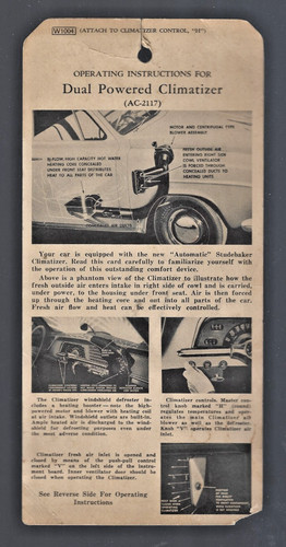 Vintage 1955 Studebaker Instruction Sheet for the new Climatizer in Good Cond.