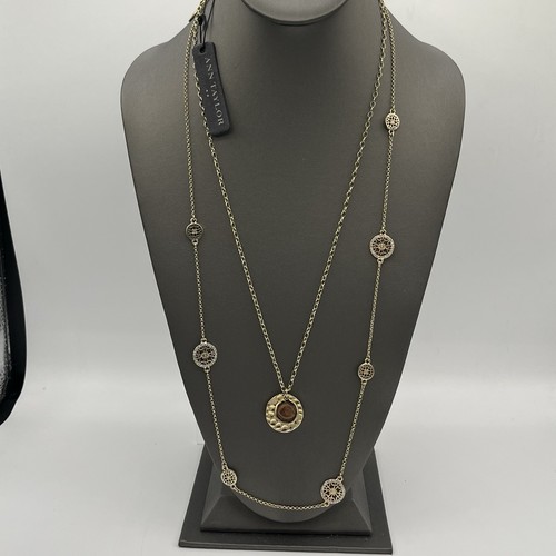 Ann Taylor 30" Long Gold Tone Necklace Stations Rhinestones NWT - 第 1/7 張圖片