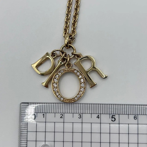 Dior Women's Gold Necklace ON293 with Rhinestone Pendant Japan Used Rare F/S - Picture 13 of 13