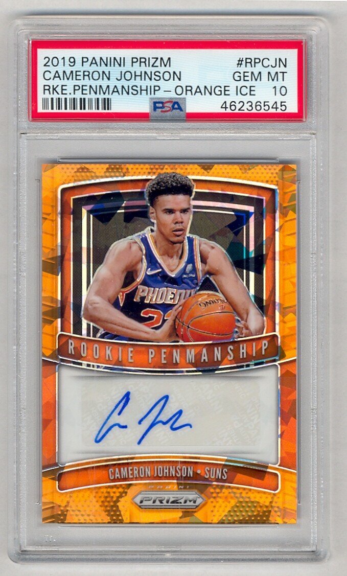 CAMERON JOHNSON 2019-20 PRIZM ROOKIE PENMANSHIP ORANGE ICE AUTO PSA 10 GEM MINT