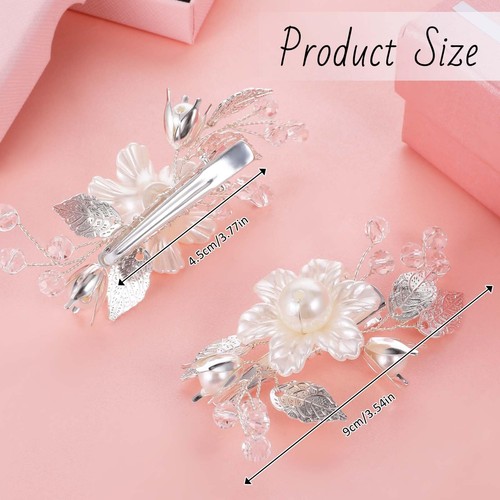2 Pcs Flower Wedding Hair Clips Pearl Hair Clips Silver Leaf Vine Hair Pieces... - Picture 2 of 7