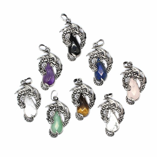 Natural Dragon Crystal Pendant Necklace Gem Stone Quartz Oval Man Women Healing - Picture 4 of 12