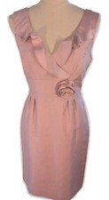 Tahari By Arthur S Levine 6 Sleeveless V-Neck Ruffle Sheath Pink Rosette NWOT