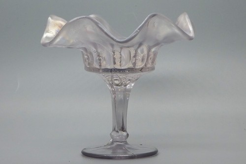 Dugan Diamond CONSTELLATION Carnival WHITE Seafoam S-Repeat Glass 5" COMPOTE - Picture 2 of 6