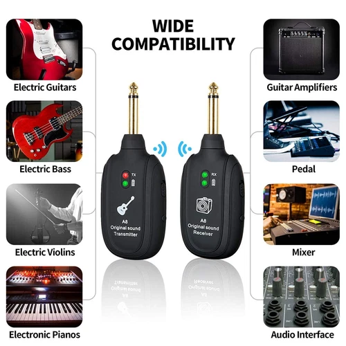 Guitar Wireless System Transmitter Receiver Built-in Rechargeable Battery Bass - Picture 4 of 5
