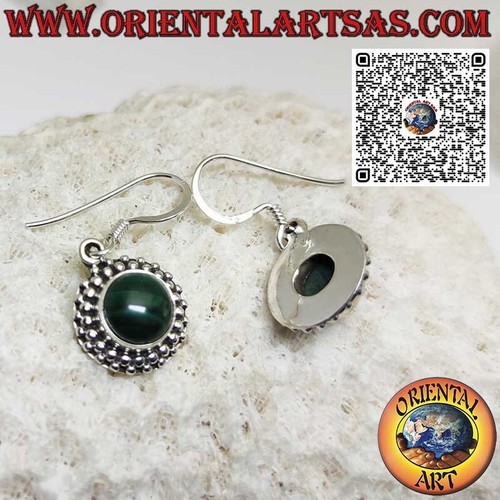 Orecchini in argento 925 ‰ con Malachite tonda Incastonata contornato da sfere - Foto 4 di 7