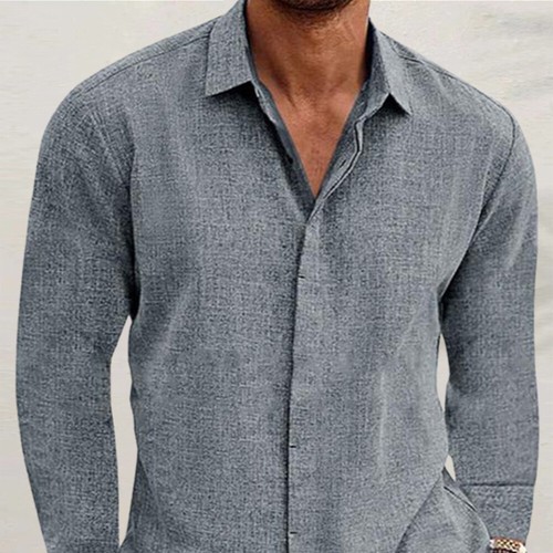 Herren Leinen Hemd Langarm T-Shirt Freizeit Hemden Knopf Blusehemd Herbst Shirt - Bild 44 von 46
