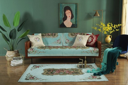 American Style Chenille Vintage Sofa Couch Slipcover 2/3 Seater Jacquard Flower - Picture 6 of 16