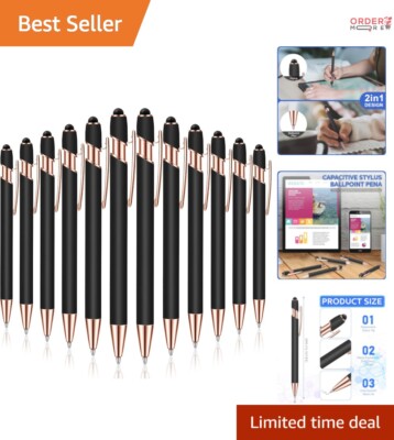 Stylish Touchscreen Stylus and Black Ink Pen Set   12 Pack for Professionals