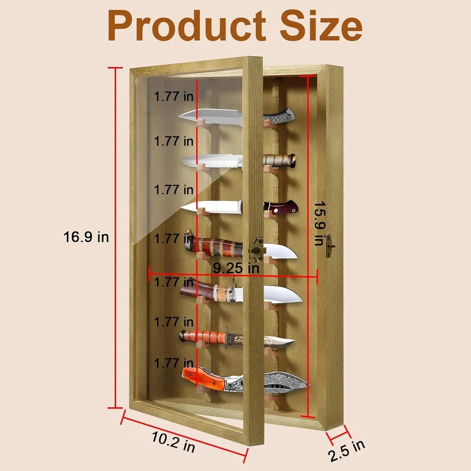 Витрина для ножей шкаф 7 шт. желтое дерево карманные ножи стойка настенная теневая коробка - Изображение 3 из 4