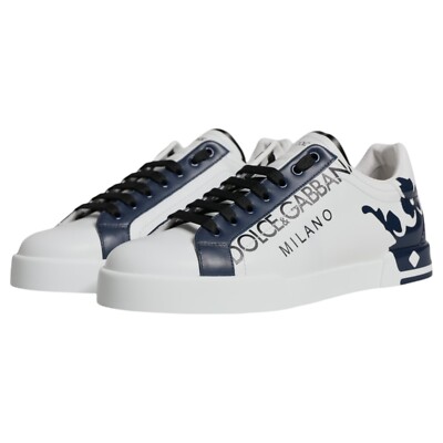DOLCE & GABBANA Shoes White Blue Leather Crown Milano DOLCE & GABBANA Shoes White Blue Leather Crown Milano