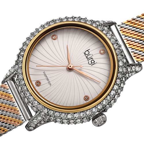 Women’s Burgi BUR50 Quartz Watch Swarovski Crystal Diamond Marker Mesh Strap - 第 6/14 張圖片
