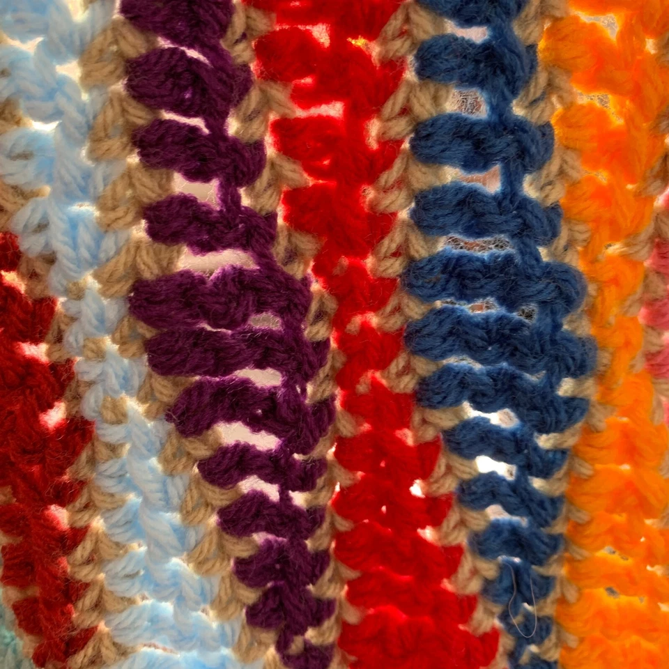 Manta tejida vintage colorida ondulada estilo Coogi afgana 46 x 51 Foto 4 de 4