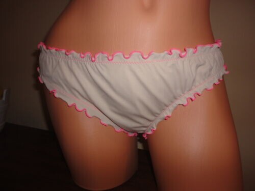 VICTORIA'S SECRET RUCHED BACK RUFFLED CHEEKY LOW-RISE BOTTOM NEON BONE SMALL - Picture 2 of 3