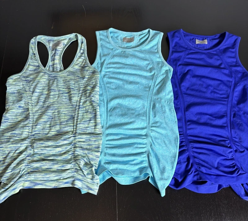 athleta lot of 3 athletic ruched breathe fastest track tank-top