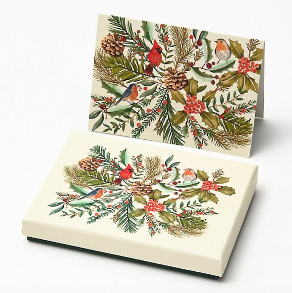 Paper Source Watercolor Birds Holiday Cards Set of 12