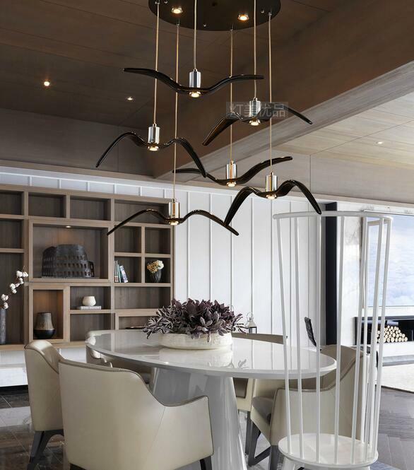 Wooden LED Chandelier, Birds Imitation Pendant Lights, Rustic