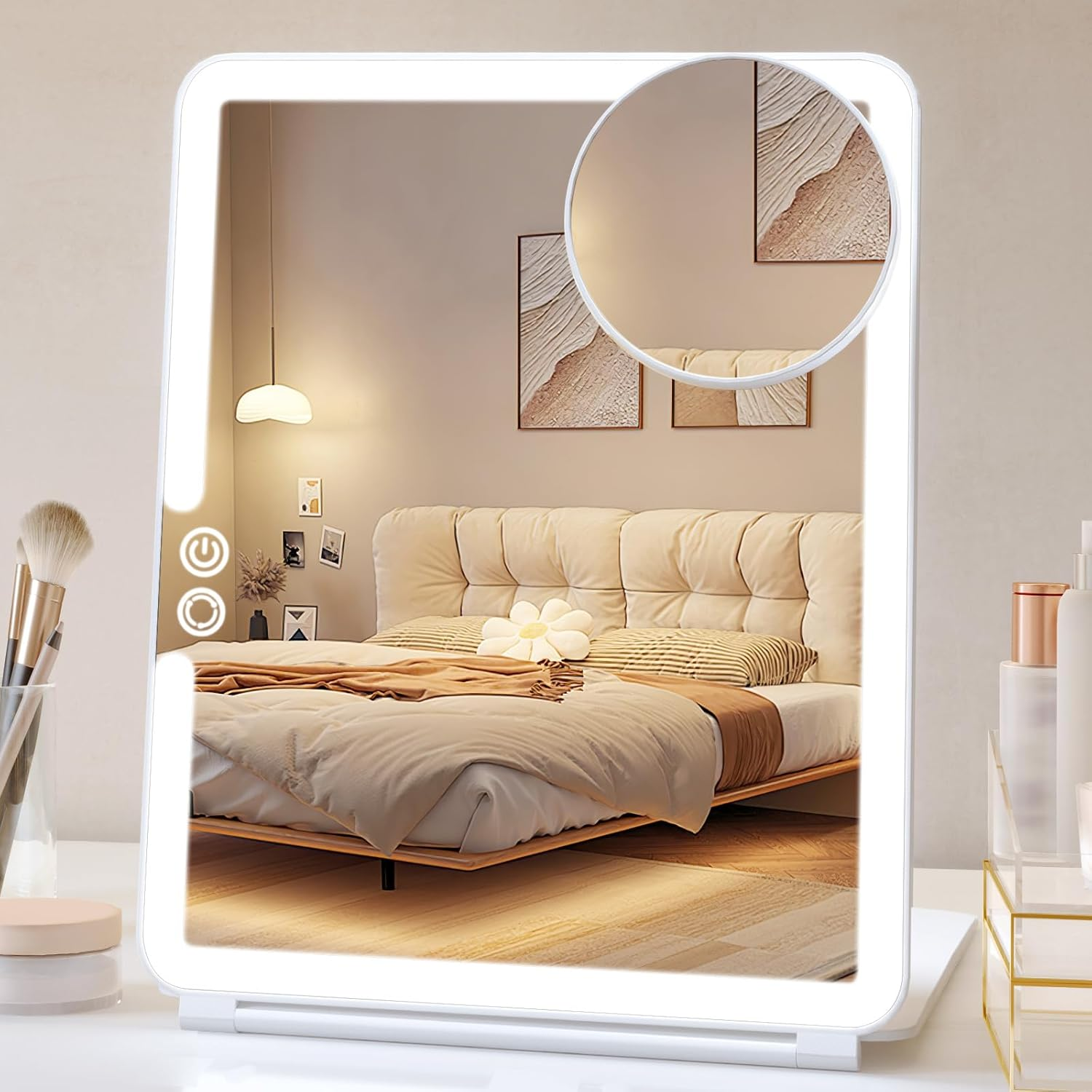 1800Mah Rechargeable Travel Makeup Mirror with LED Lights 10X7.5 Portable Design
