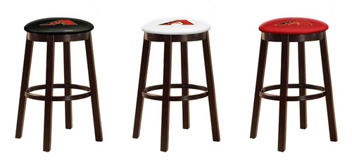 MLB Bar Stool 24" or 28" Espresso Wood w/Colored Vinyl Baseball Team Logo Swivel - Picture 3 of 34
