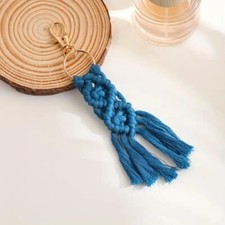 Boho Vintage Blue Cotton Rope Hand-woven Keychain Bag Car Keychain Pendant Gift