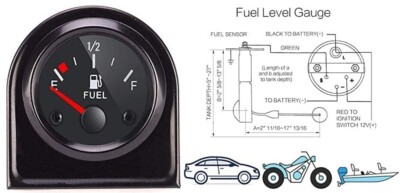 Fuel Level Gauge 2'' 52mm E-1/2-F Pointer Universal Fuel Tank Meter LED Backlight