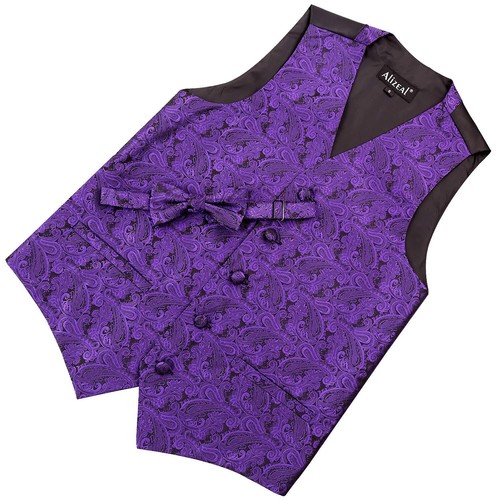 Boys Floral Jacquard Party Pre-tied Bow Tie and Dress Suit Set Dark Purple Si... - Picture 3 of 8