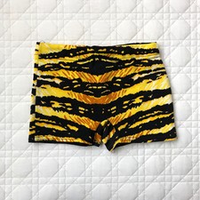 Vtg 1970s Boys Swim Shorts 18" Waist Nylon Knit Bathing Suit Zebra Rocker Print