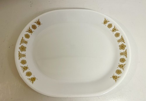 Vintage Corelle By Corning Serving Platter Butterfly Gold Oval 12” x 10”