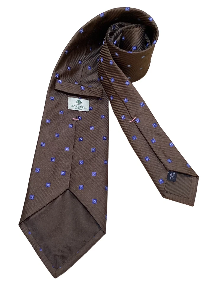 LUIGI BORRELLI NAPOLI Brown Geometric Silk Tie Made In Italy W: 3.75" EX COND - Image 2 of 4