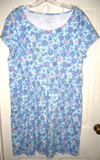 TALBOTS DRESS SZ LARGE BLUE SANDDOLLAR COTTON TSHIRT DRAWSTRING WAIST POCKETS EU
