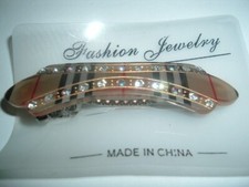 Tan Red Black Lucite Plaid White Rhinestone Hair Barrette New with Tag