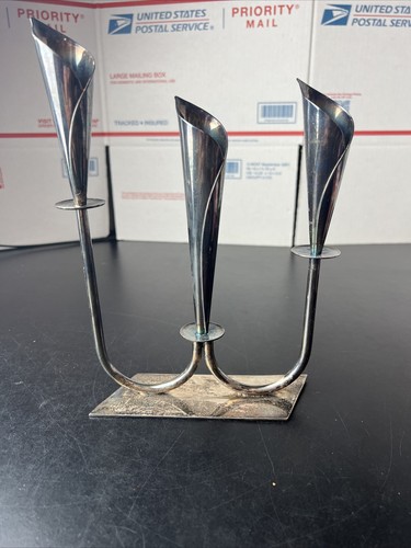 Vintage Hans Jensen Cala Lily Candlestick Holder Danish Modern Denmark Flowers