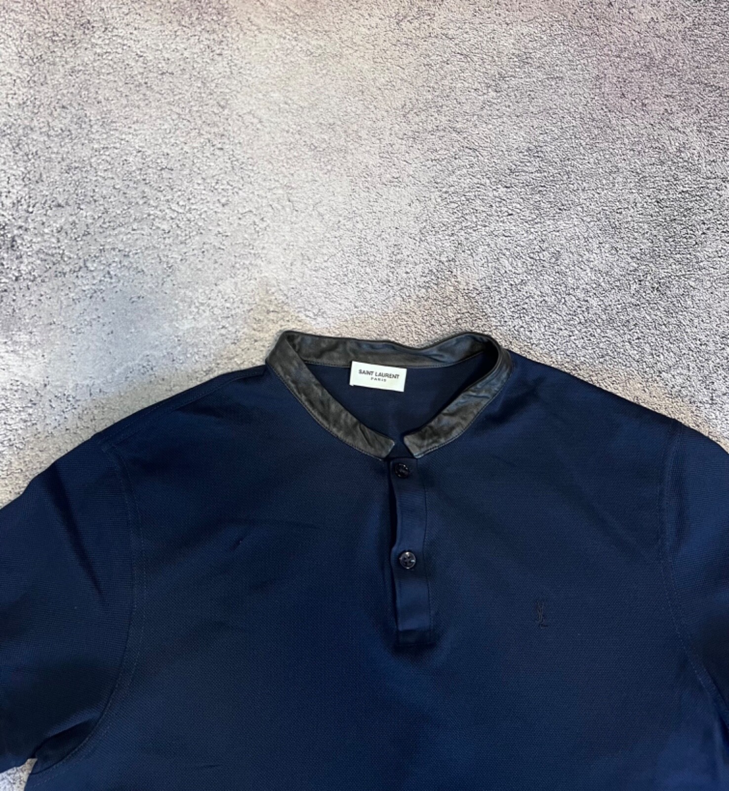 Polo uomo Saint Laurent blu collo pelle taglia L Made in Italy