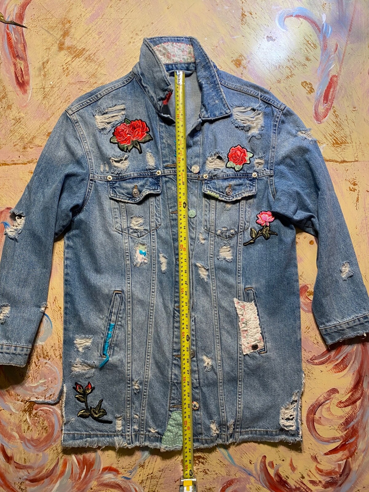 Bershka Vintage Denim Embroidered Jacket (CUSTOM) Women's size L image 7