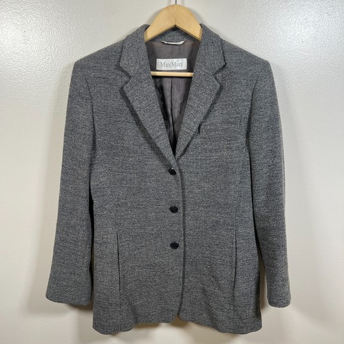Max Mara, Giacca Blazer Max Mara Vintage Taglia 8 Grigio Blu Misto Lana Carriera Lavoro Professionale