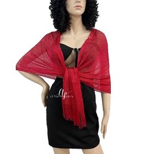 Rosso Elegante Stola Scialle Frange con Filo Brillante Foulard Coprispalle 07