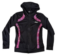 FILA Sport Performance Running Jacket Full Zip Hoodie Black Womens Size Large