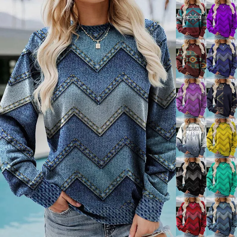 Women Casual Crew Neck Tunic Tops Ladies Winter Warm Long Sleeve Sweatshirt