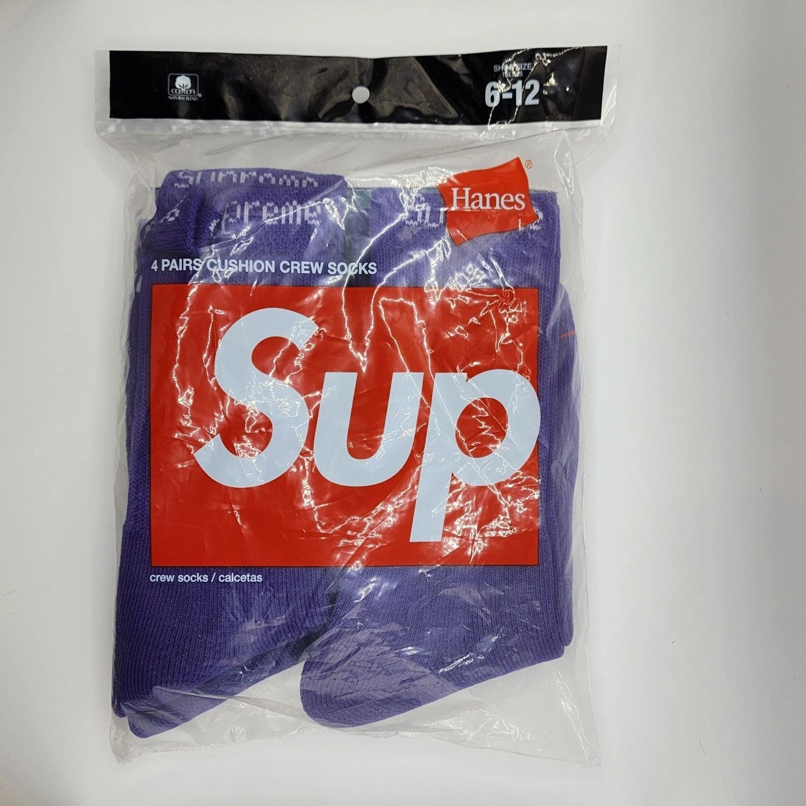 Lot de 4 chaussettes Supreme Hanes Crew violet homme taille 6 12 SS21