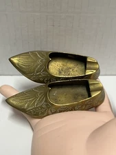 Shoes Brass Miniature Shoe Slipper Shoe Ashtrays Set of 2 Vintage India decor