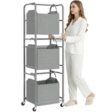 150L 3-Tier Vertical Laundry Hamper Sorter with Water-Resistant Removable Bag...