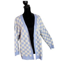 Womens Open Front Checkerboard Cardigan Sweat...