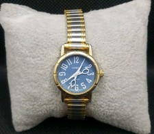 Geneva Womens Watch 23mm Goldtone Case W/ Blue Dial Scissor Hands Two-Tone Band