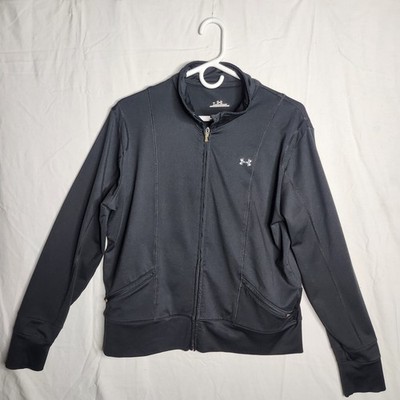 Under Armour Athletic Jacket Womens Large Black Zip Yoga Running Long Sleeve