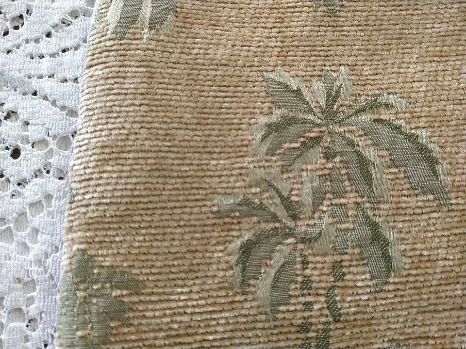 Tela de tapicería crema/bronceada con palmeras de chenilla verde BTHY 18" X 46" de ancho Foto 3 de 4