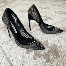 Brian Atwood Black Suede and Gold Crystal Pumps 39