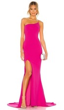 Nookie Jasmine One Shoulder Gown in Neon Pink Formal Cocktail Wedding Size Large