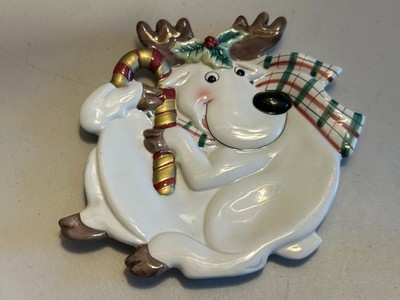 FITZ and FLOYD Essentials Reindeer Christmas Plate Candy Dish 9''