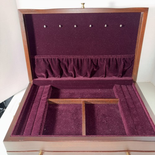VTG Reed & Barton Eureka Wooden Jewelry Box W/Burgundy Velvet Lining 14x9x4.5” - Picture 8 of 14