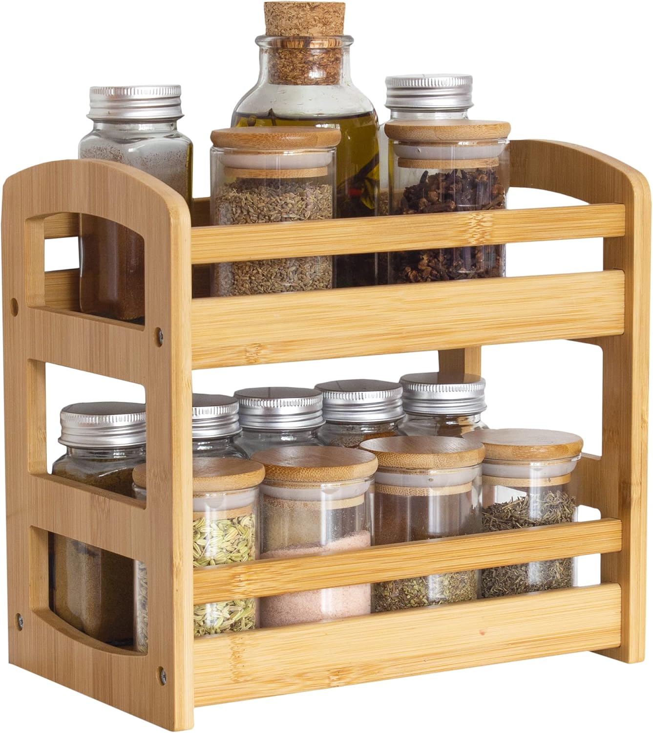 2-Tier Spice Caddy Organizer Rack for Kitchen Countertop or Cabinet Storage